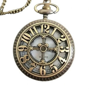 Beautiful Bronze Tone Quartz Pocket Watch w/ Chain NWT